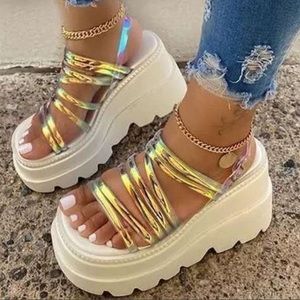 White Iridescent Strappy White Chunky Thick Platform Spice Girls Sandals size 39